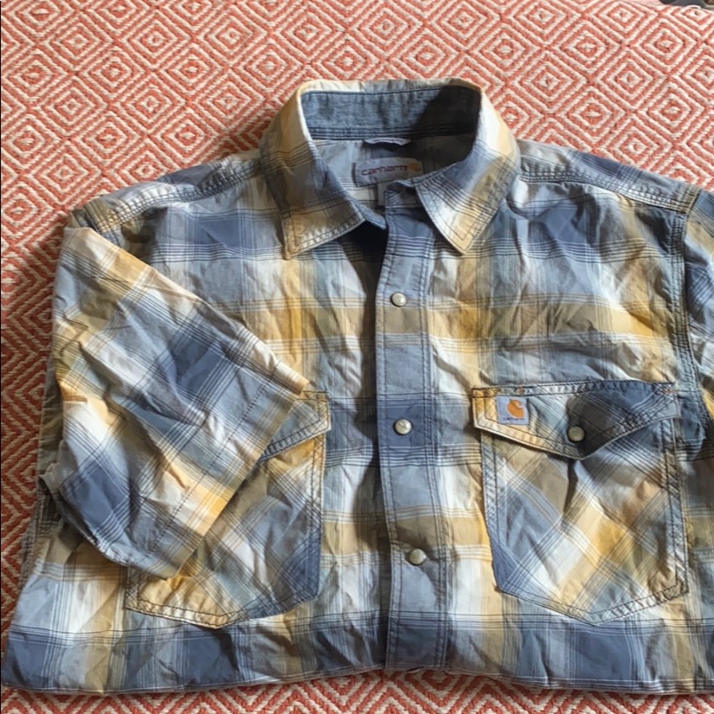 CARHARTT MEN’S SNAP FRONT SHIRT YELLOW GRAY SZ M